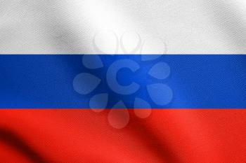 Flag of the Russia waving in the wind with detailed fabric texture. Russian flag.