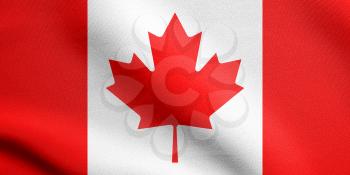 Flag of Canada waving in the wind with detailed fabric texture. Canadian national flag.