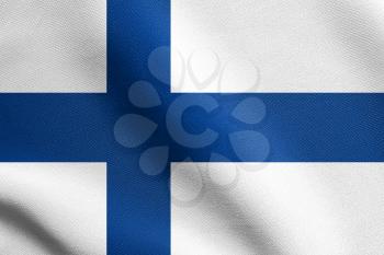 Flag of Finland waving in the wind with detailed fabric texture. Finnish national flag.