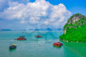 Cruise boats in Halong Bay, Vietnam, Southeast Asia