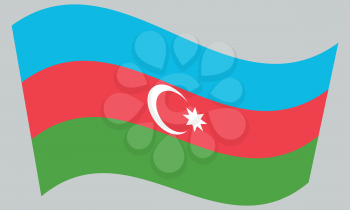 Flag of Azerbaijan waving on gray background. Azerbaijani national flag.