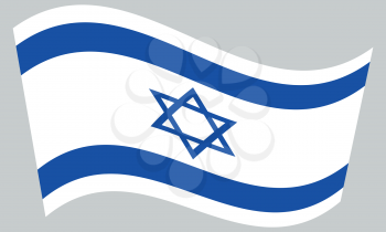Flag of Israel waving on gray background. Israeli national flag.