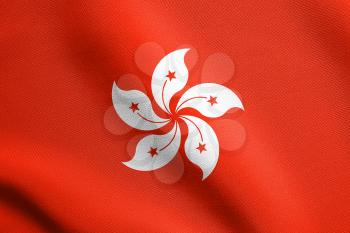 Flag of Hong Kong waving in the wind with detailed fabric texture. The Hong Kong is special administrative region of the People's Republic of China.
