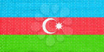 Flag of Azerbaijan on brick wall texture background. Azerbaijani national flag.