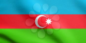 Flag of Azerbaijan waving in the wind with detailed fabric texture. Azerbaijani national flag.
