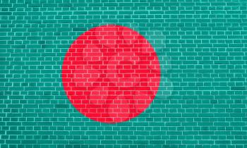 Flag of Bangladesh on brick wall texture background. Bangladeshi national flag.