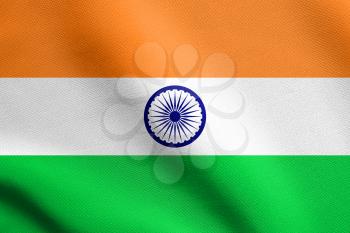 Flag of India waving in the wind with detailed fabric texture. Indian national flag.