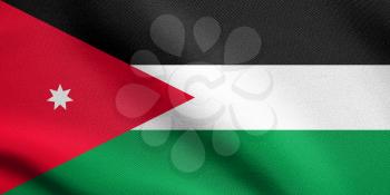 Flag of Jordan waving in the wind with detailed fabric texture. Jordan national flag.