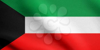 Flag of Kuwait waving in the wind with detailed fabric texture. Kuwait national flag.