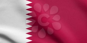 Flag of Qatar waving in the wind with detailed fabric texture. Qatari national flag.