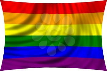 Rainbow gay pride flag waving in wind isolated on white background. Symbol of LGBT movement. 3d rendered illustration