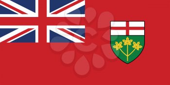 Flag of the Canadian province of Ontario in correct size, proportions and colors. Canadian ON patriotic element and provincial official symbol. Canada banner and background. Vector illustration