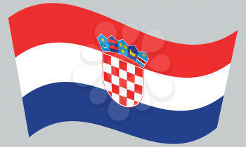 Croatian national official flag. Patriotic symbol, banner, element, background. Correct colors. Flag of Croatia waving on gray background, vector
