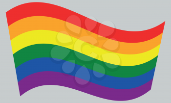 Rainbow gay pride flag. Symbol of LGBT movement. Gay banner, element, background. Correct colors. Rainbow flag waving on gray background, vector
