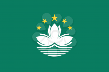 Macanese official flag. Patriotic chinese symbol, banner, element, background. Macau is special region of PRC. Flag of Macau in correct size and colors, vector illustration
