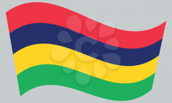 Mauritian national official flag. African patriotic symbol, banner, element, background. Correct colors. Flag of Mauritius waving on gray background, vector