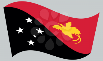 Papua New Guinean national official flag. Papuan patriotic symbol, banner, element, background. Correct colors. Flag of Papua New Guinea waving on gray background, vector