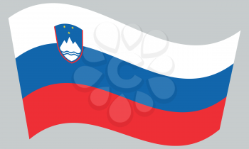 Slovenian national official flag. Patriotic symbol, banner, element, background. Correct colors. Flag of Slovenia waving on gray background, vector