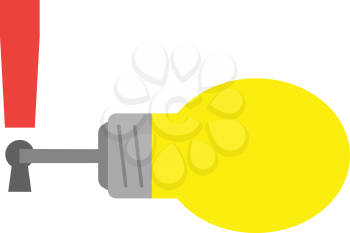 Vector yellow light bulb with key and red exclamation mark keyhole.