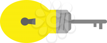Vector yellow light bulb with keyhole and key.
