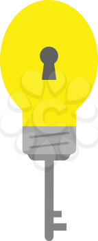 Vector yellow light bulb with keyhole and key.