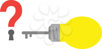 Vector yellow light bulb with key and question mark keyhole.