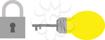 Grey padlock with keyhole and yellow light bulb key.