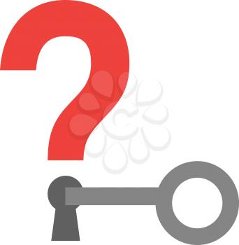 Grey vector key unlocking red question mark keyhole.