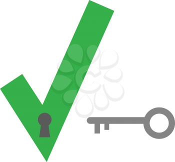 Green check mark keyhole vector and grey key.