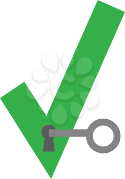 Grey vector key unlocking green check mark keyhole.