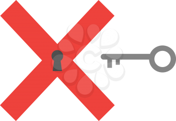 Red x mark keyhole vector and grey key.