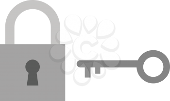 Vector grey padlock with keyhole and grey key.
