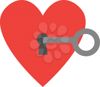 Vector grey key unlocking red heart with keyhole.