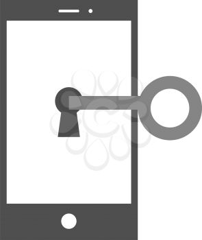 Vector grey key unlocking black smartphone with keyhole.