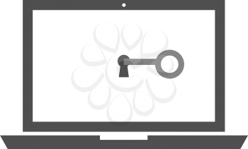 Vector grey key unlocking black laptop with keyhole.