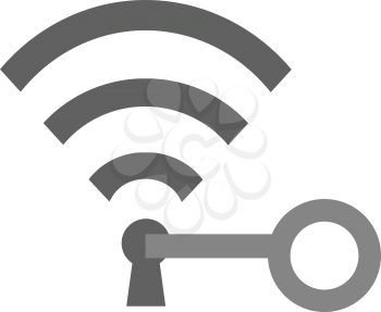 Grey vector key unlocking wifi symbol keyhole.