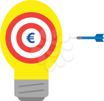 Vector red bullseye and yellow light bulb with blue euro and blue dart.