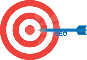 Vector red bullseye and blue dart with text seo is in the center.