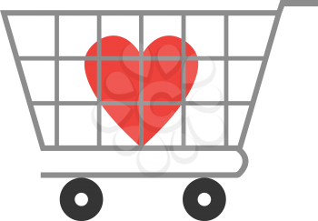 Vector red heart inside in grey shopping cart.