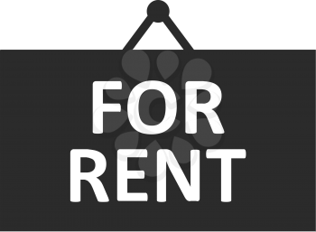 Vector black shop hanging sign with text for rent.
