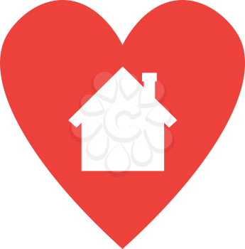 Vector red heart with white house silhouette.