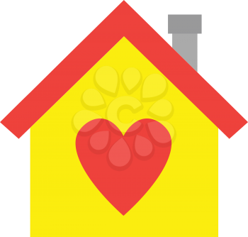 Vector red roofed yellow house icon with red heart symbol
