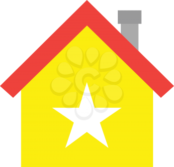 Vector red roofed yellow house icon with white star symbol