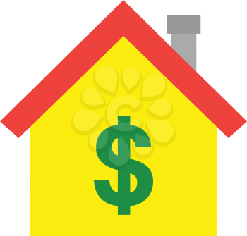 Vector red roofed yellow house icon with green dollar symbol