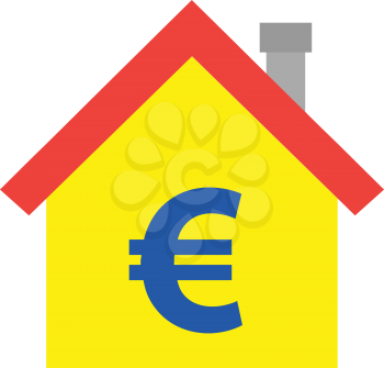 Vector red roofed yellow house icon with blue euro symbol