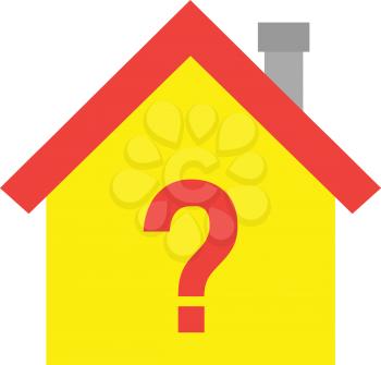 Vector red roofed yellow house icon with red question mark 