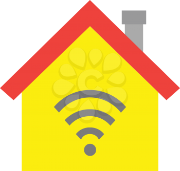 Vector red roofed yellow house icon with grey wifi symbol