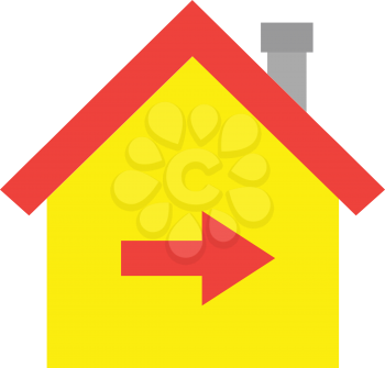 Vector red roofed yellow house icon with red arrow pointing right.