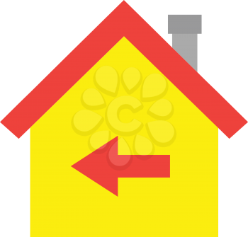 Vector red roofed yellow house icon with red arrow pointing left.