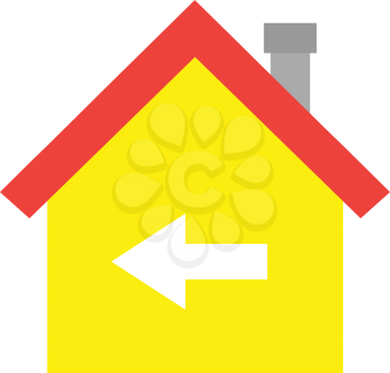 Vector red roofed yellow house icon with white arrow pointing left.